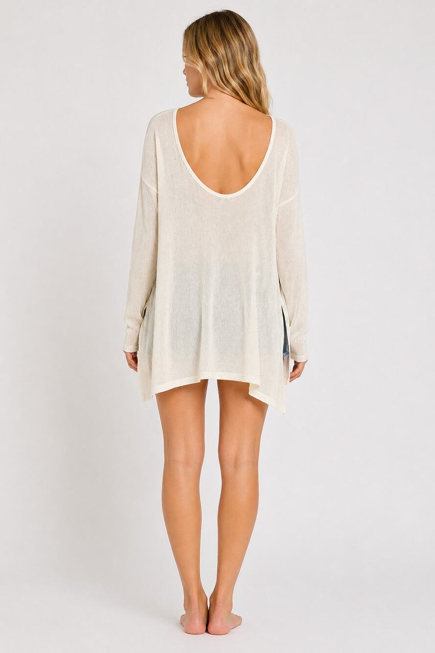 We The Free Waffle Knit Oversized Long Sleeve Tee Womens XS Cream Free People